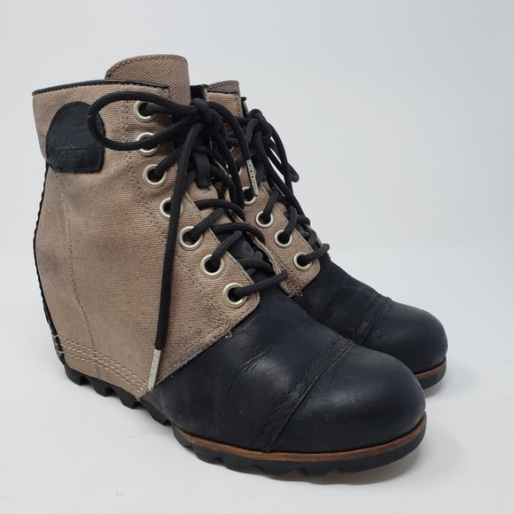 SOREL PDX Wedge Lace-Up Canvas Leather Waterproof Booties Boots size 7.5 - Picture 1 of 11